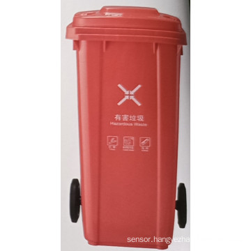 Universal red plastic style trash can two wheels